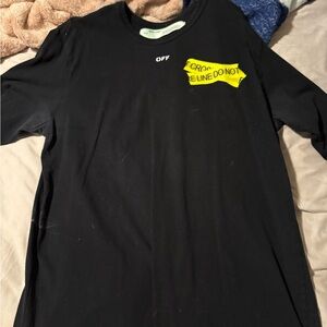 Off-White Black Tee with Yellow Tape Graphic